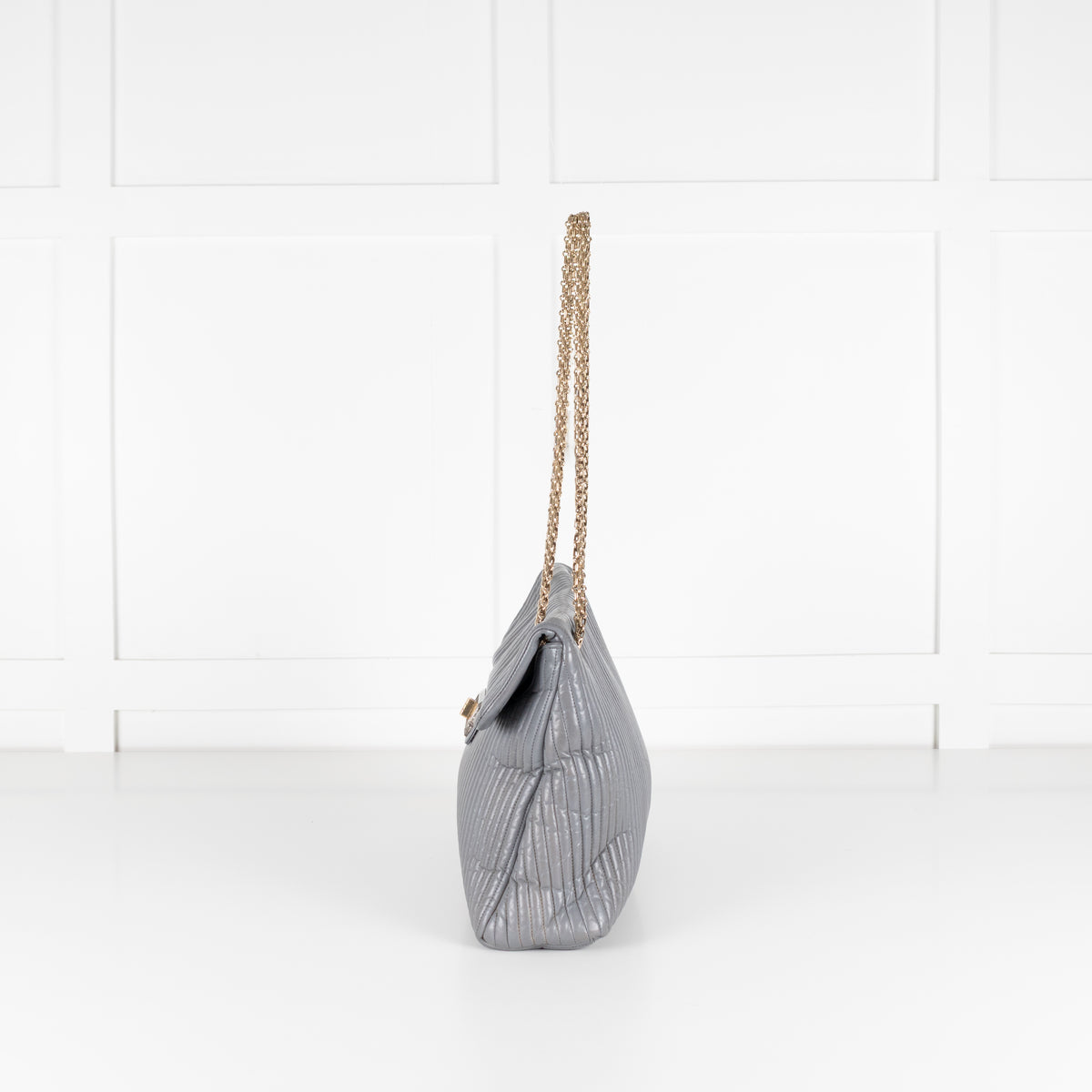 Chanel Grey Vertical Quilt Mademoiselle Lock Bag