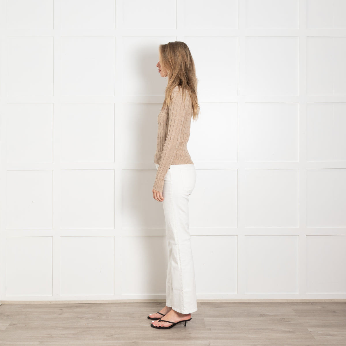 Polo by Ralph Lauren Beige Cotton Cable Knit V Neck Jumper