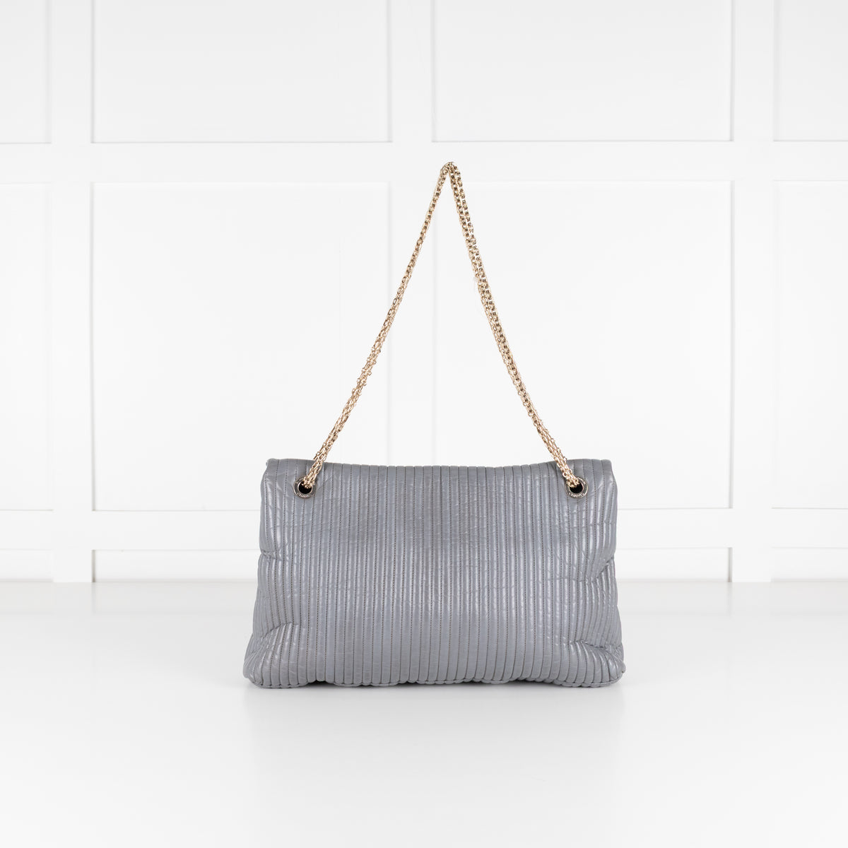 Chanel Grey Vertical Quilt Mademoiselle Lock Bag