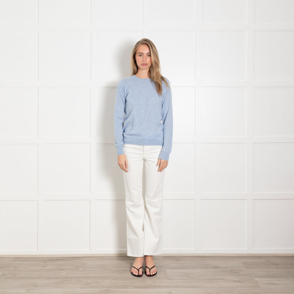 N.Peal Sky Blue Fine Knit Cashmere Jumper