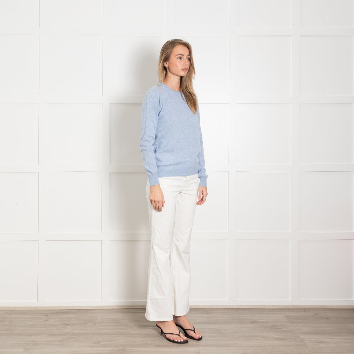 N.Peal Sky Blue Fine Knit Cashmere Jumper