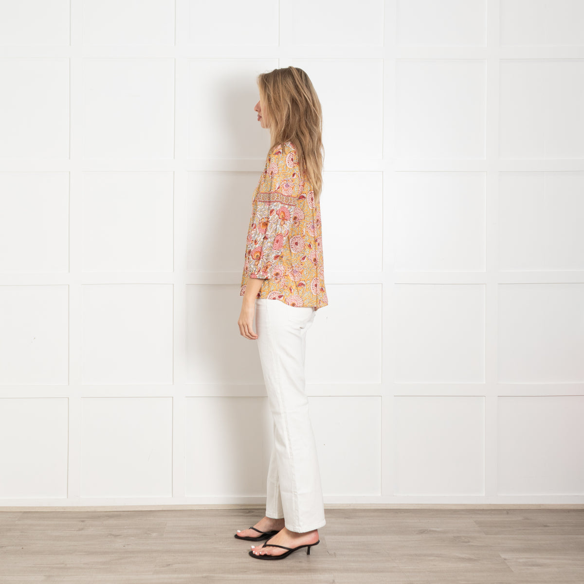 Ba&sh Orange and Pink Floral Block Print Blouse