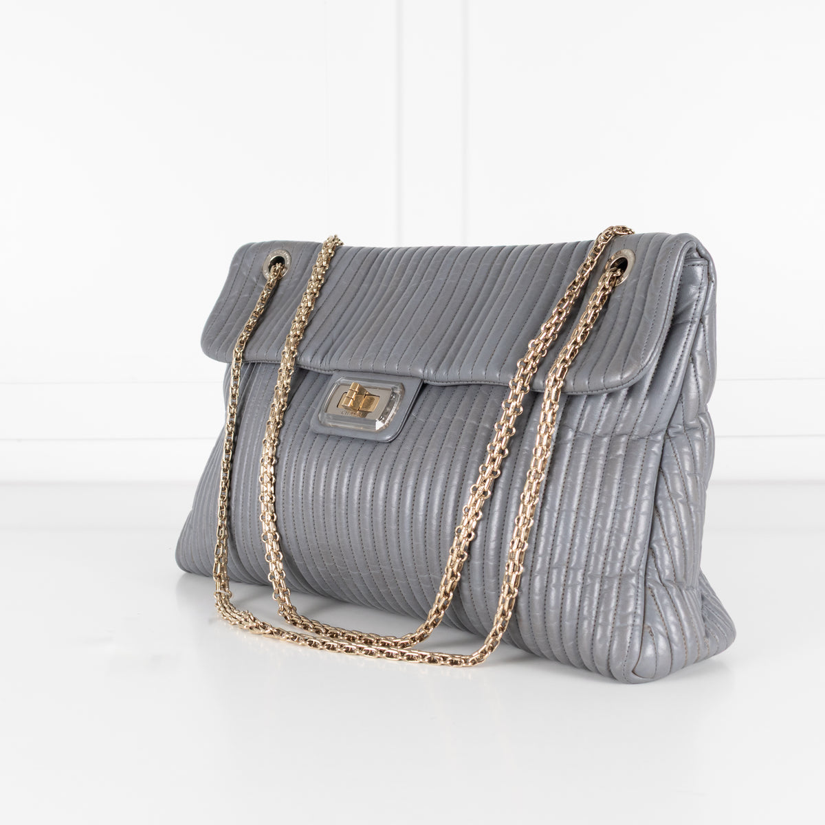 Chanel Grey Vertical Quilt Mademoiselle Lock Bag