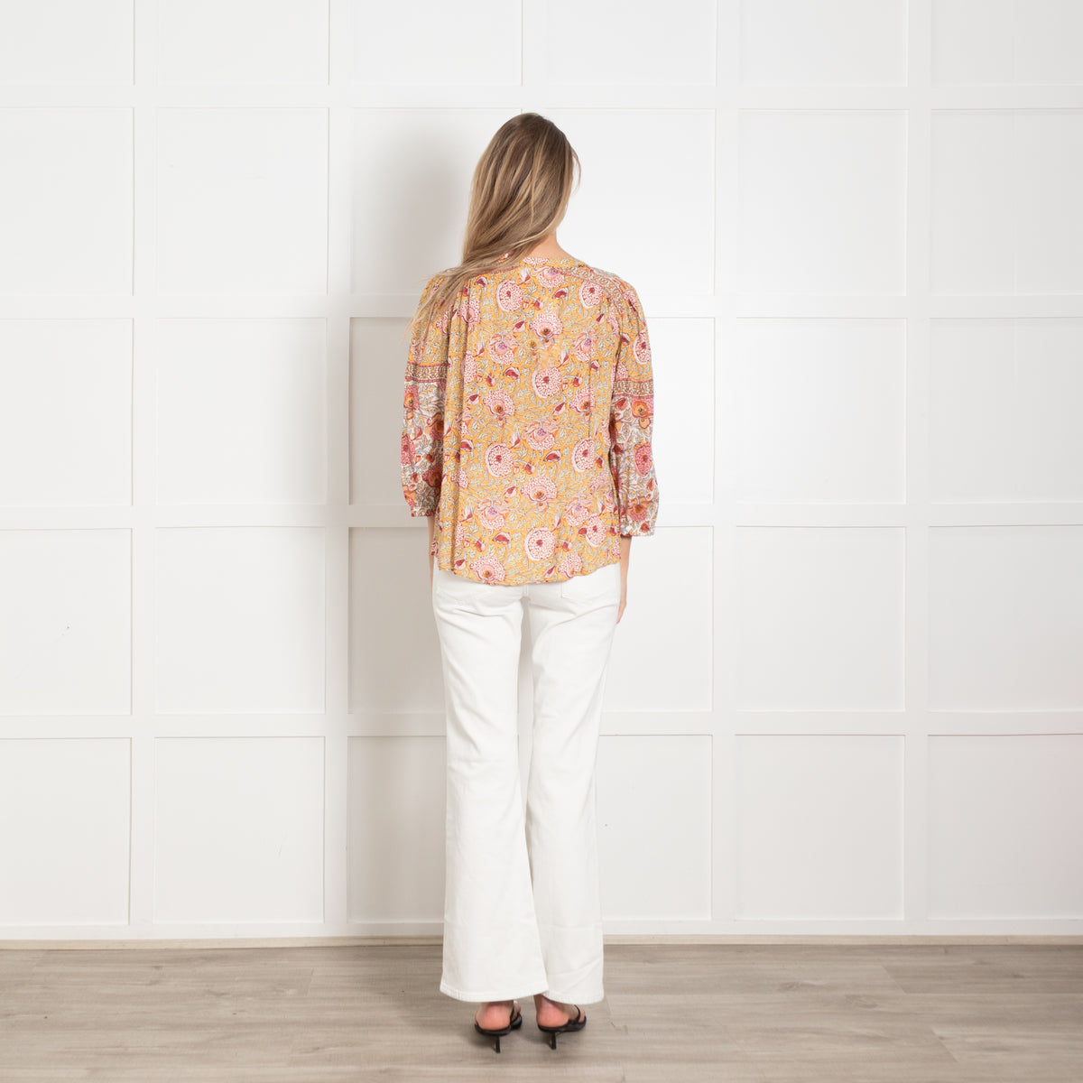 Ba&sh Orange and Pink Floral Block Print Blouse