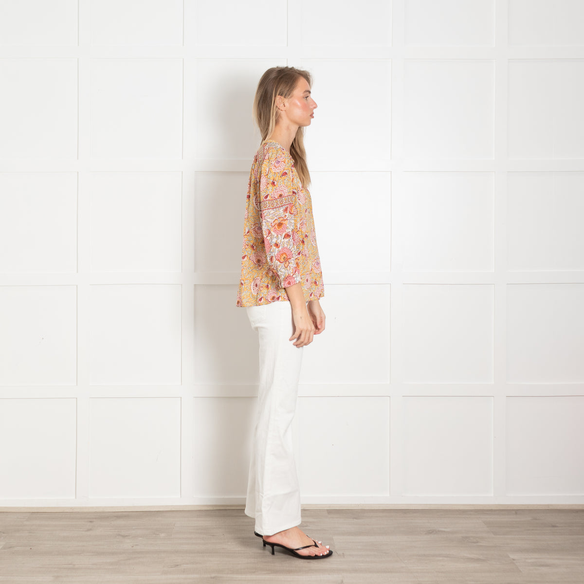Ba&sh Orange and Pink Floral Block Print Blouse