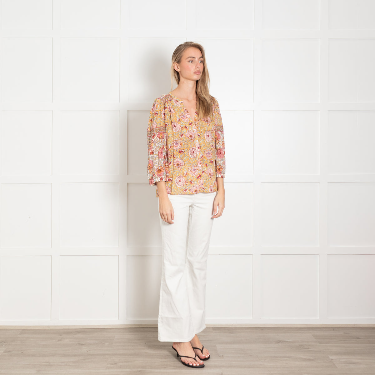 Ba&sh Orange and Pink Floral Block Print Blouse
