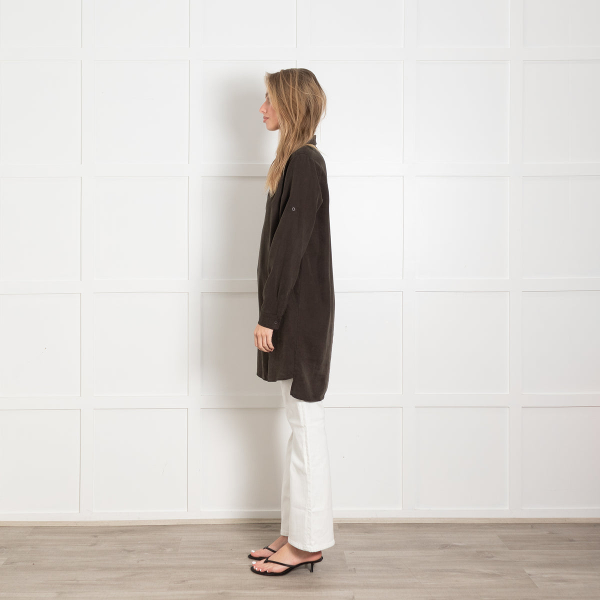 Bella Dahl Brown Collared Open Neck Long Sleeve Tunic Top