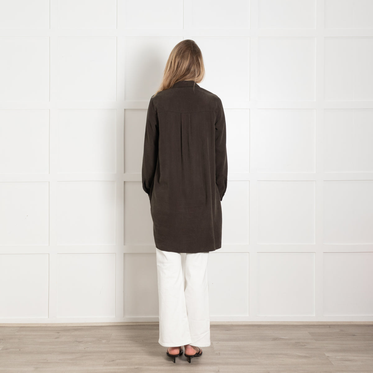 Bella Dahl Brown Collared Open Neck Long Sleeve Tunic Top