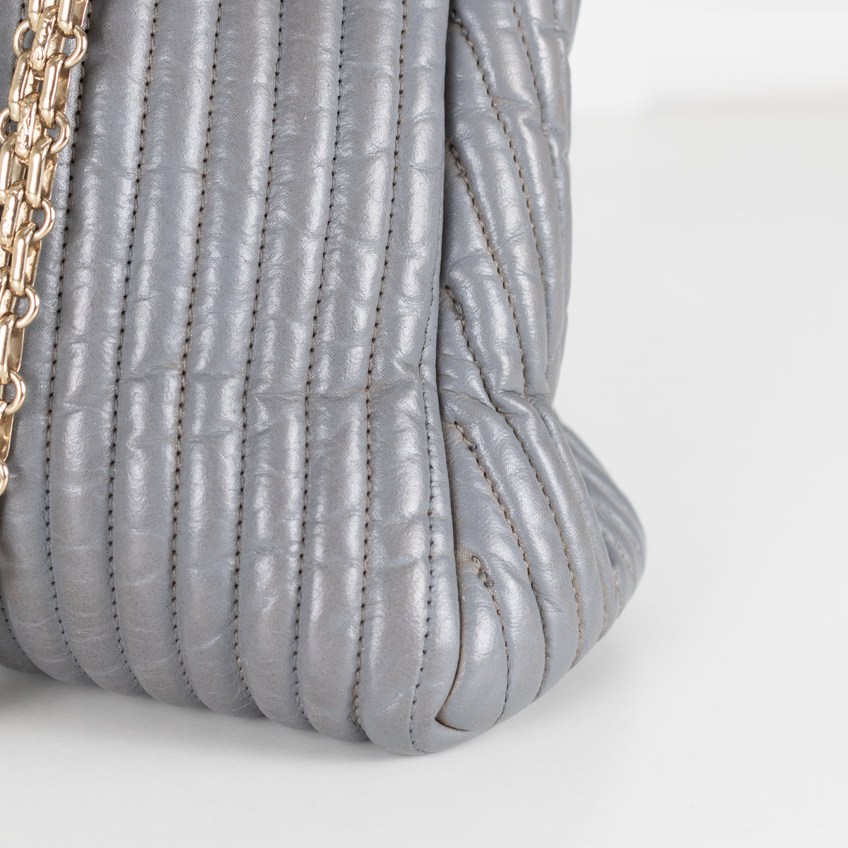 Chanel Grey Vertical Quilt Mademoiselle Lock Bag