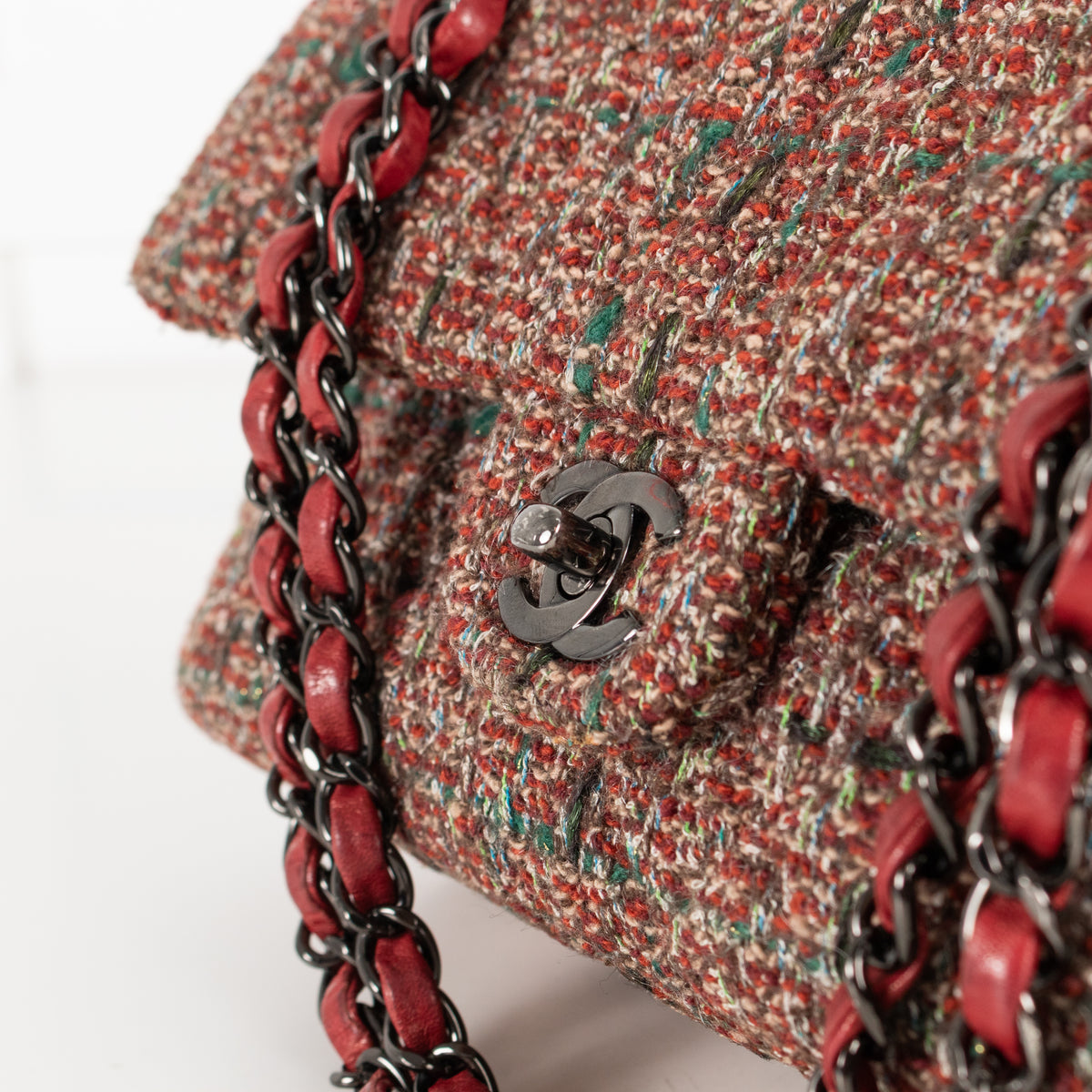 Chanel Red Tweed Medium Double Flap Bag