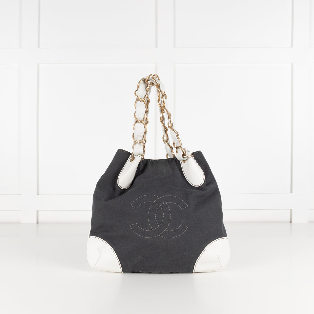 Chanel Canvas Coco Olsen Tote with White Leather Handles