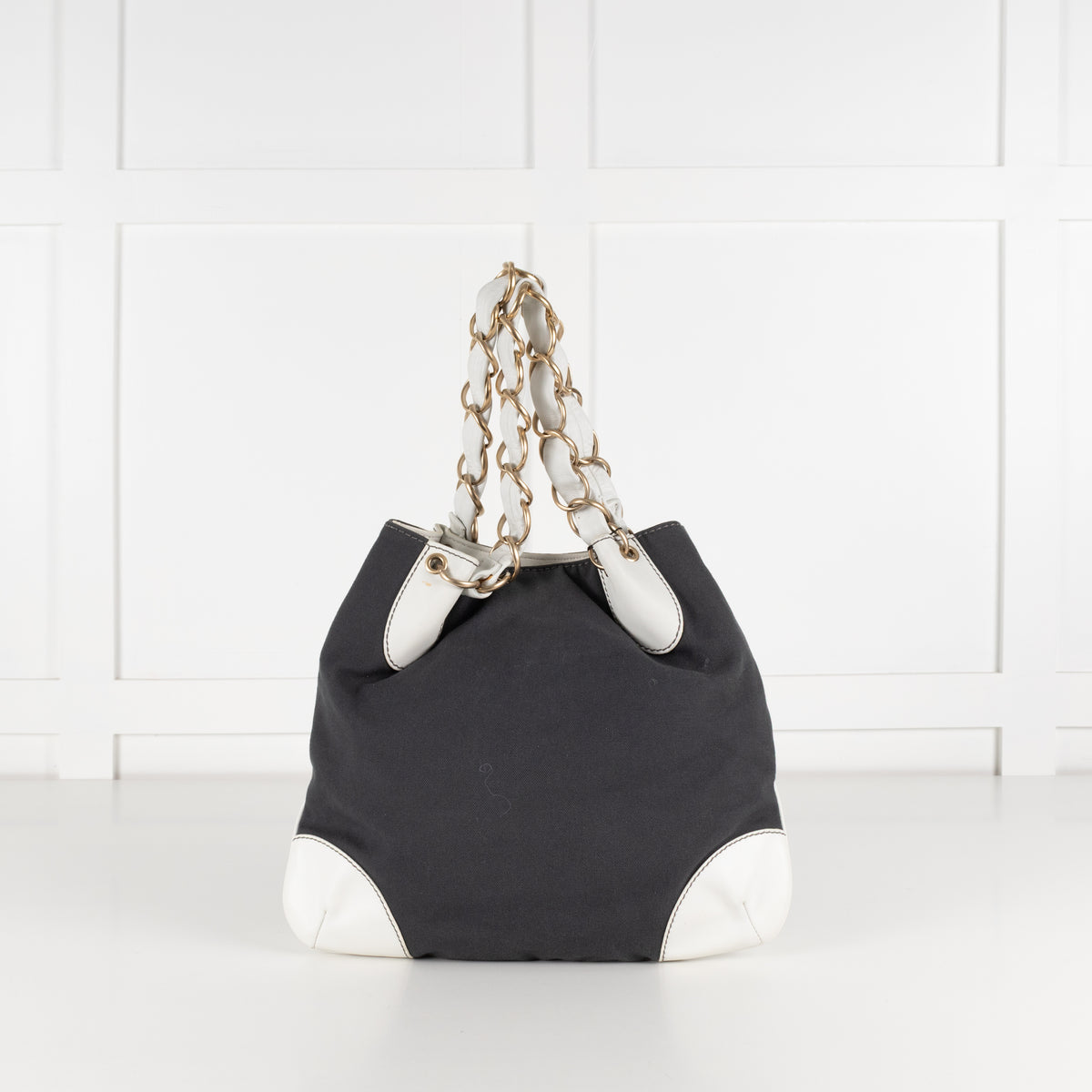 Chanel Canvas Coco Olsen Tote with White Leather Handles