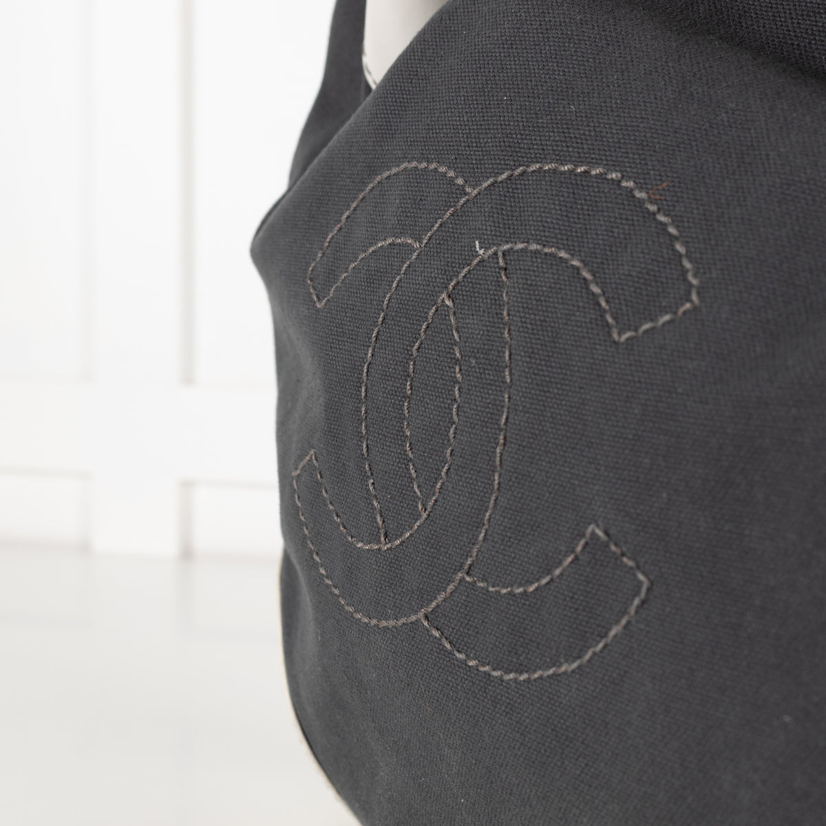 Chanel Canvas Coco Olsen Tote with White Leather Handles