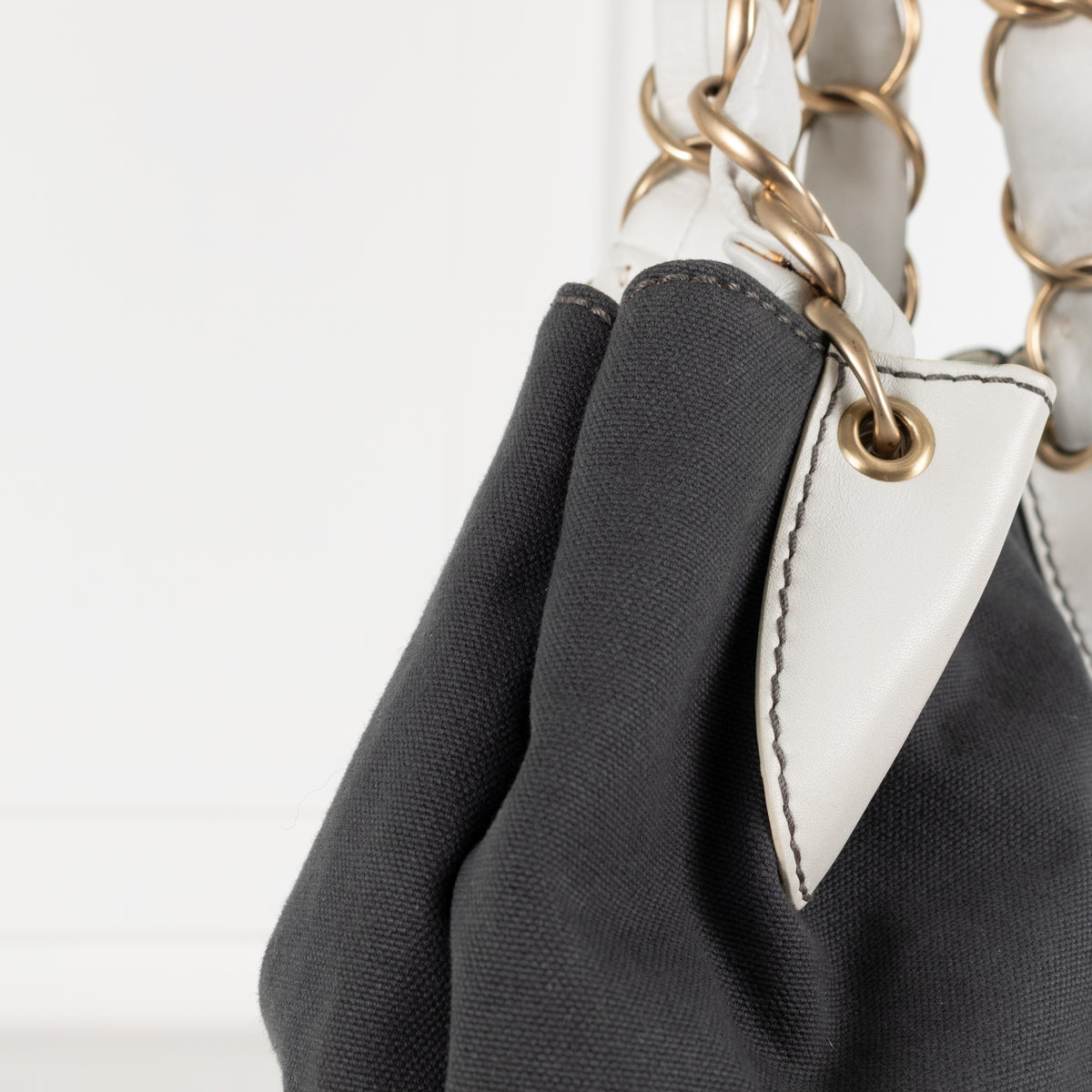 Chanel Canvas Coco Olsen Tote with White Leather Handles