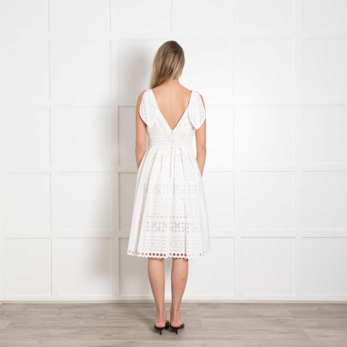 Self Portrait White Broderie Anglais Sleeveles Dress