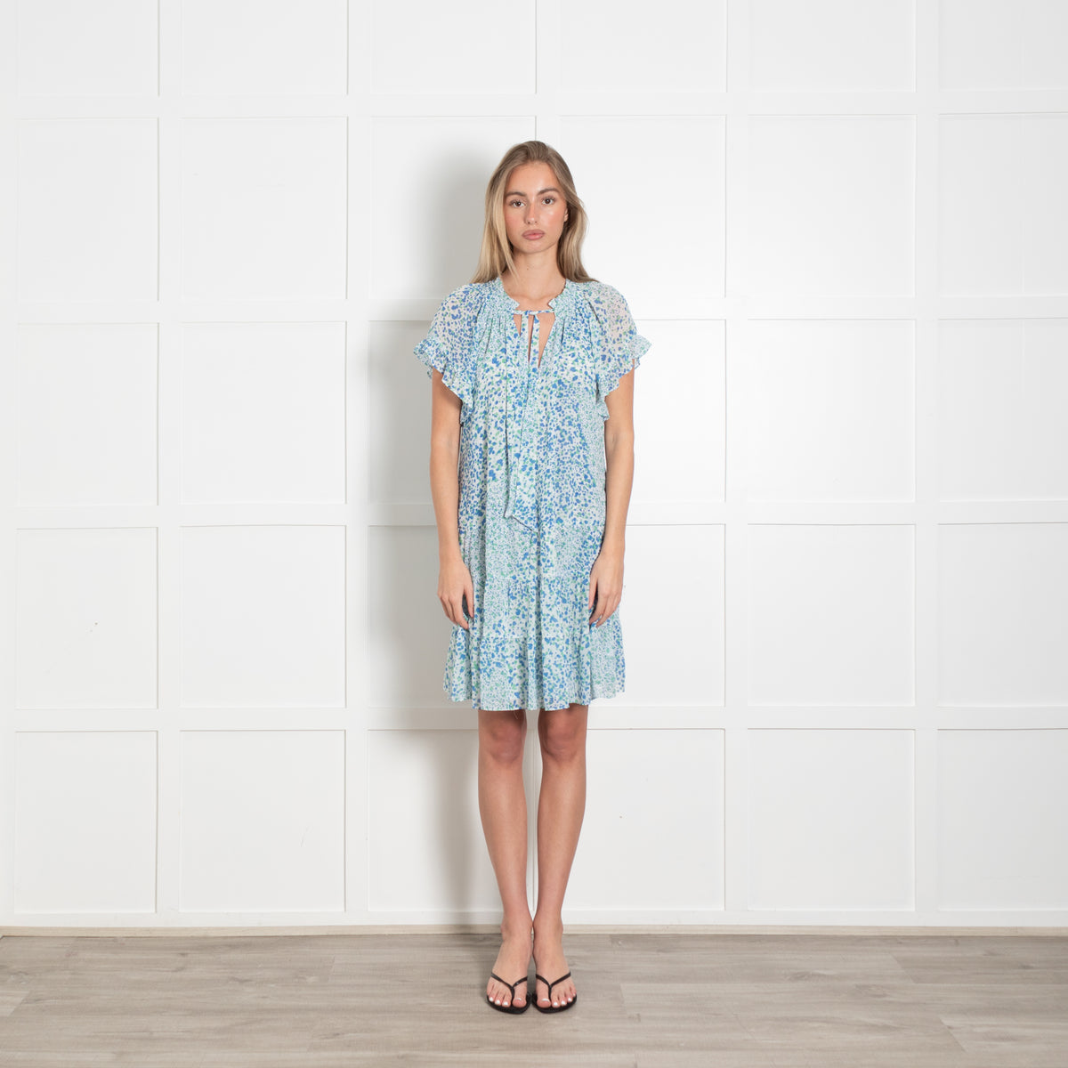 Hale Bob Blue And Green Pattern Tie Neck Dress