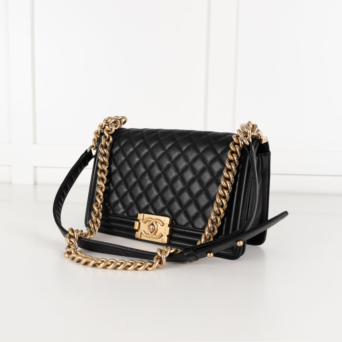 Chanel Medium Black Boy Bag with Brushed Gold Hardware