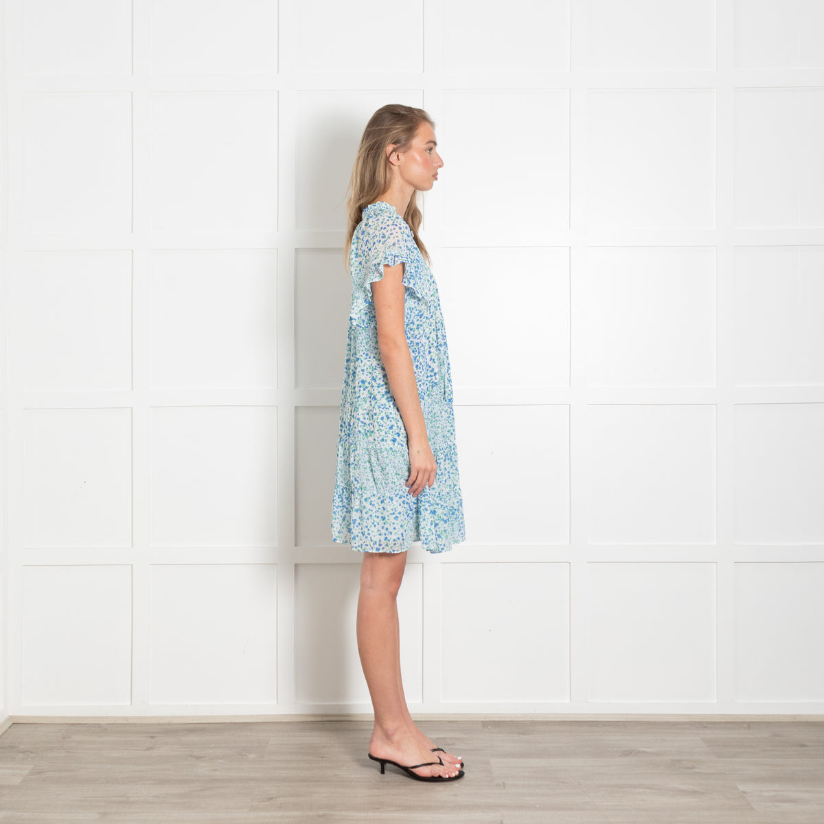Hale Bob Blue And Green Pattern Tie Neck Dress