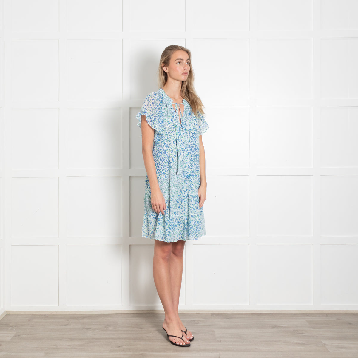 Hale Bob Blue And Green Pattern Tie Neck Dress