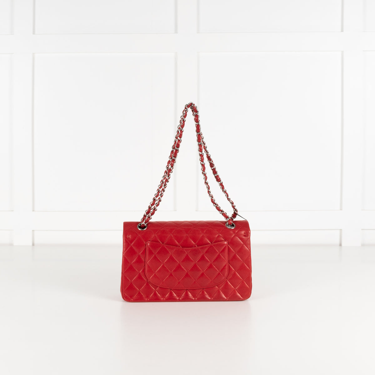 Chanel Medium Red Matelasse Double Flap with Silver Hardware