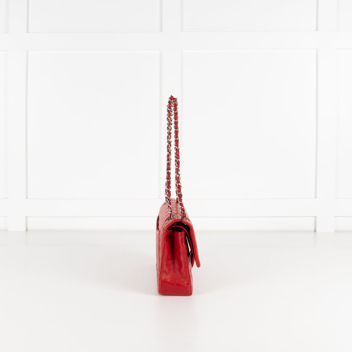 Chanel Medium Red Matelasse Double Flap with Silver Hardware