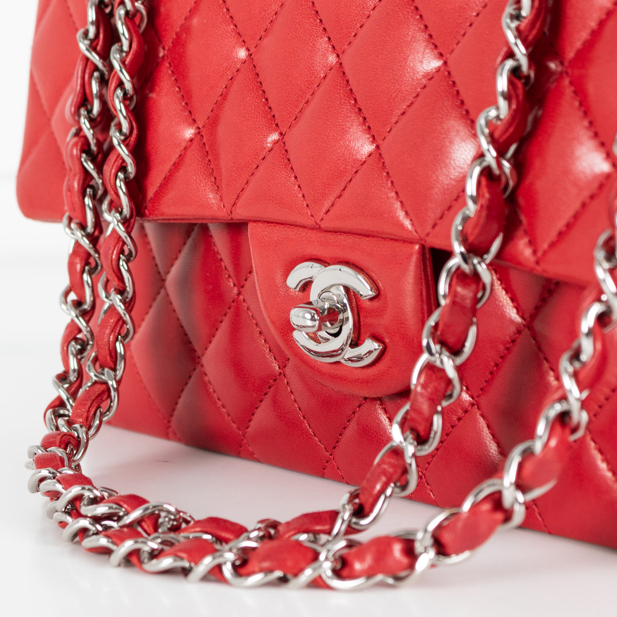 Chanel Medium Red Matelasse Double Flap with Silver Hardware