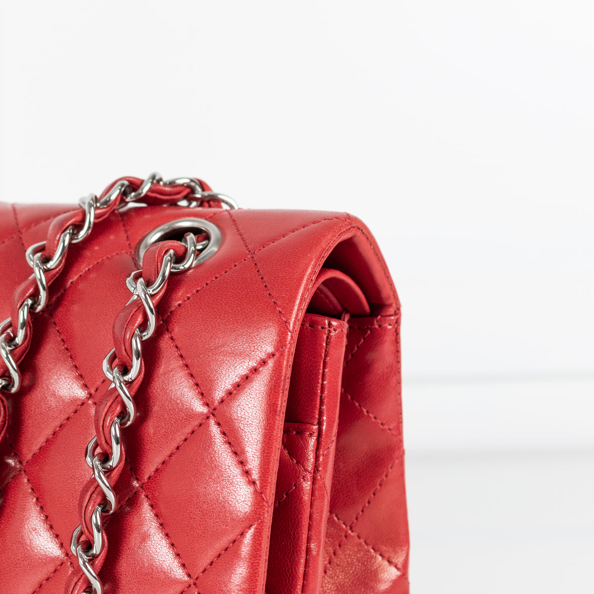 Chanel Medium Red Matelasse Double Flap with Silver Hardware