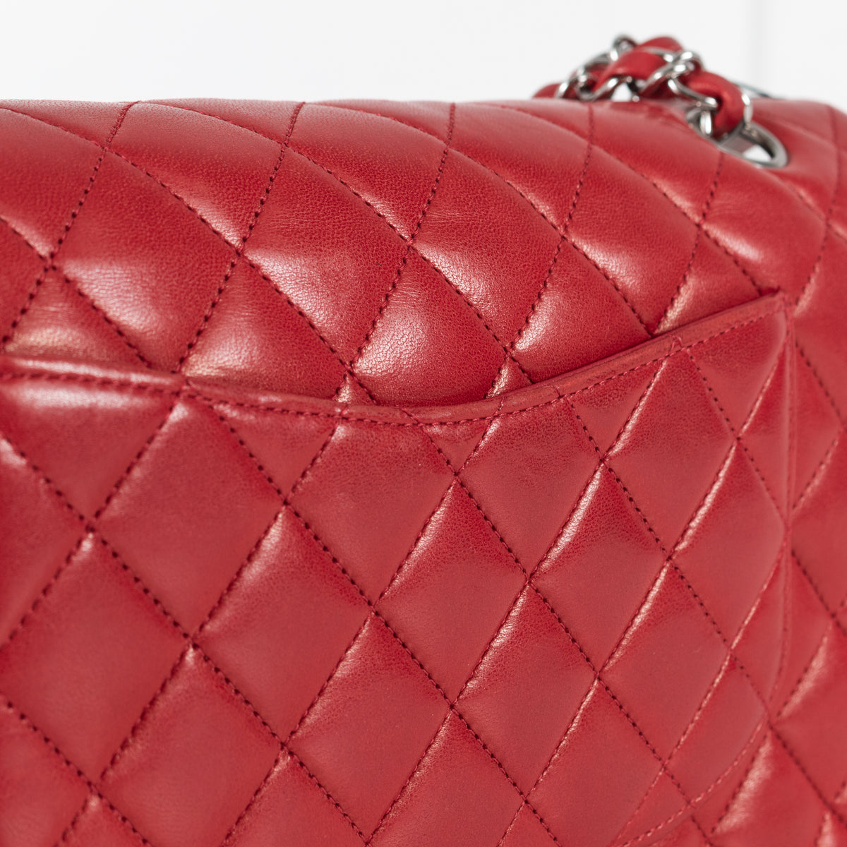 Chanel Medium Red Matelasse Double Flap with Silver Hardware