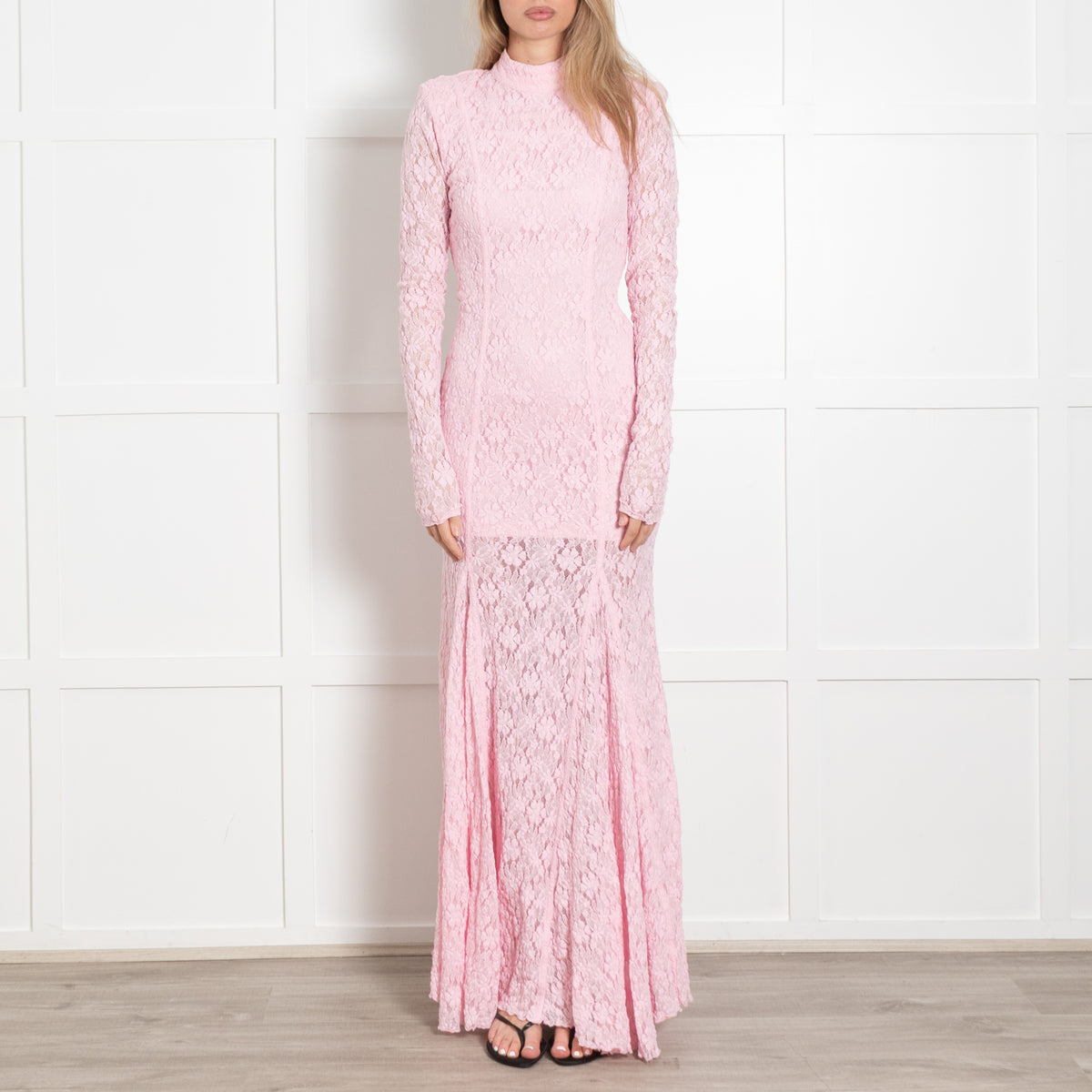 Rotate Pink Stretch Lace Maxi Dress With Lace Up Back