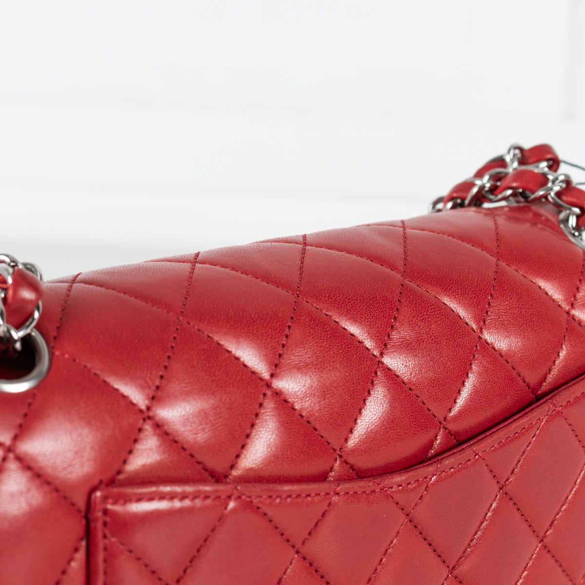 Chanel Medium Red Matelasse Double Flap with Silver Hardware