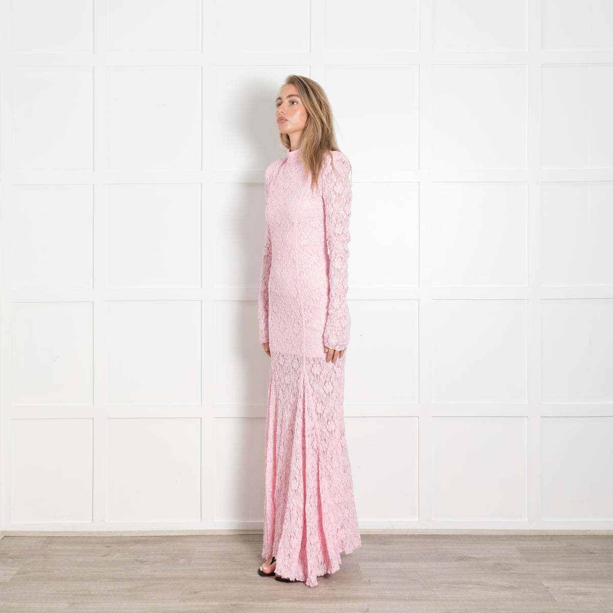 Rotate Pink Stretch Lace Maxi Dress With Lace Up Back