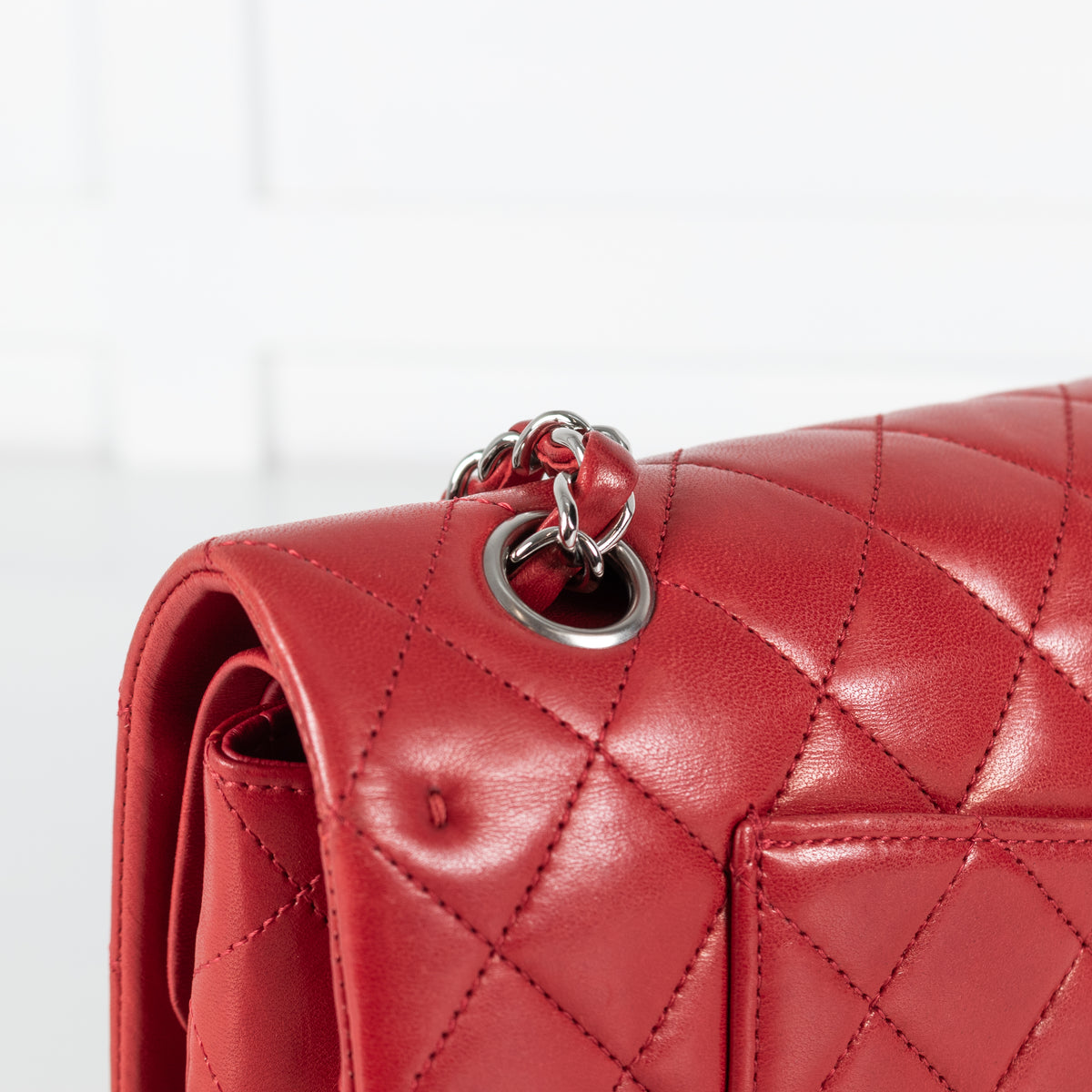 Chanel Medium Red Matelasse Double Flap with Silver Hardware