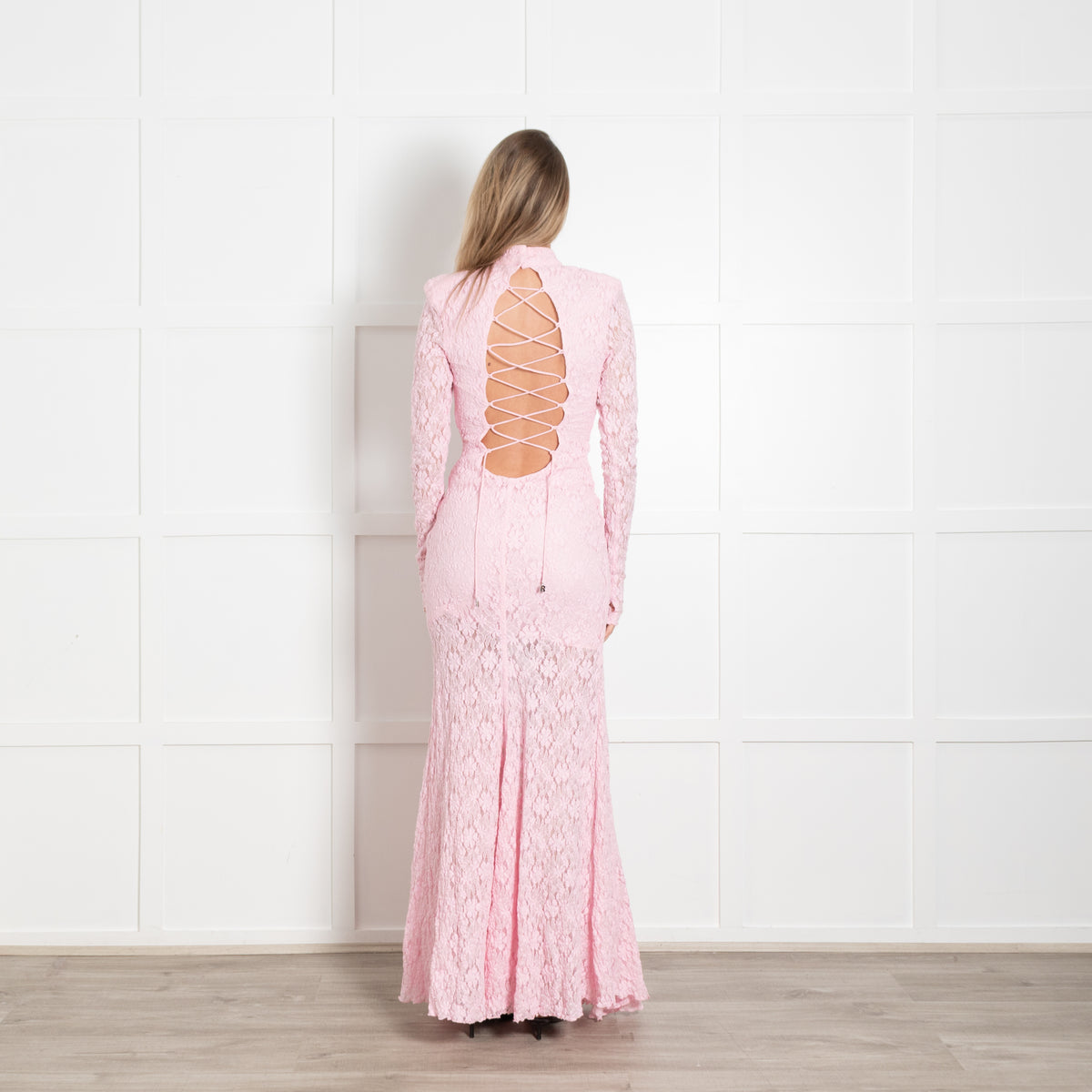 Rotate Pink Stretch Lace Maxi Dress With Lace Up Back