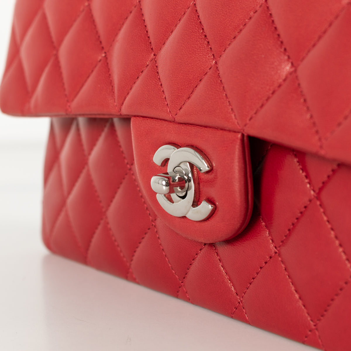 Chanel Medium Red Matelasse Double Flap with Silver Hardware