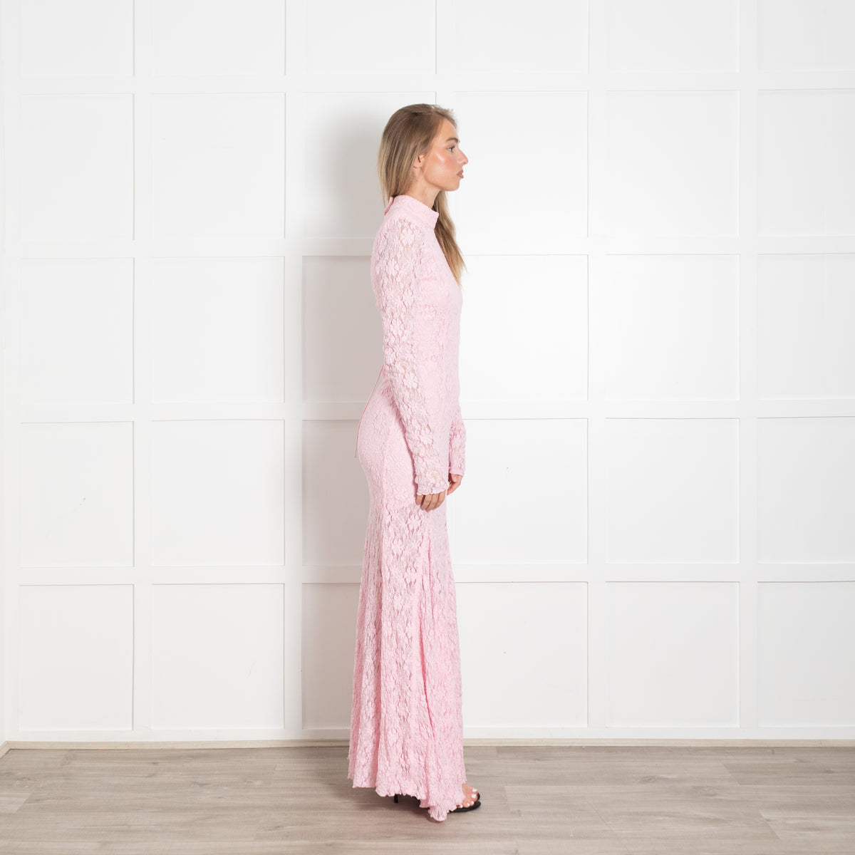 Rotate Pink Stretch Lace Maxi Dress With Lace Up Back