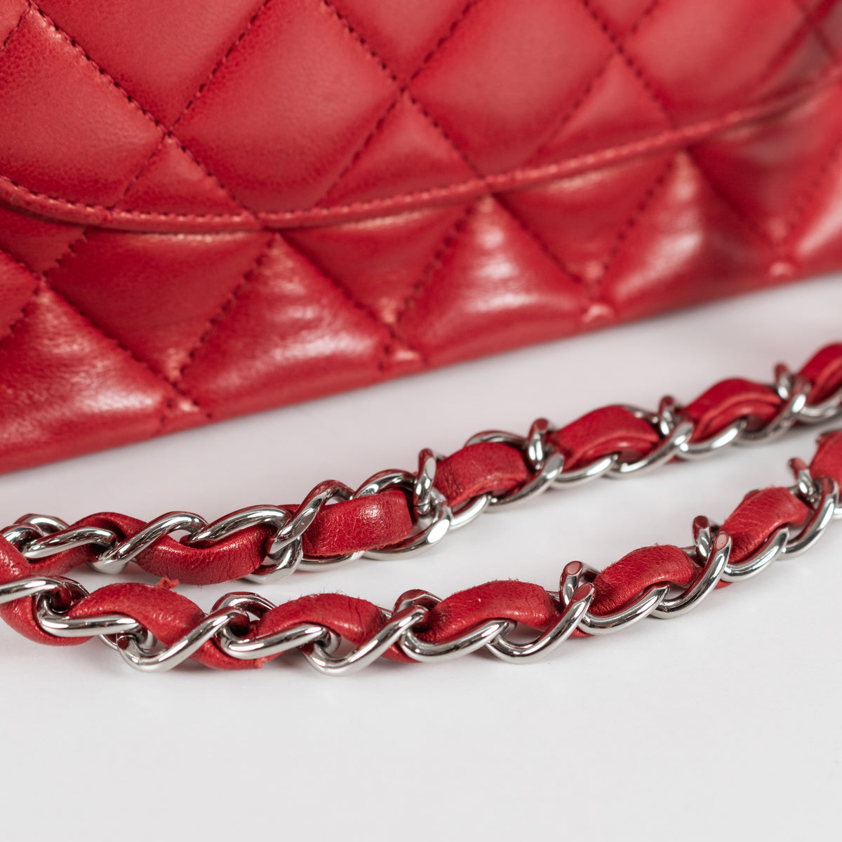 Chanel Medium Red Matelasse Double Flap with Silver Hardware