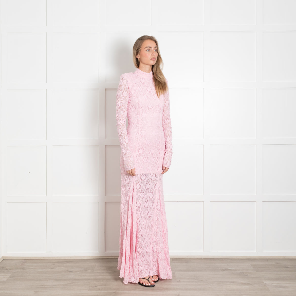 Rotate Pink Stretch Lace Maxi Dress With Lace Up Back