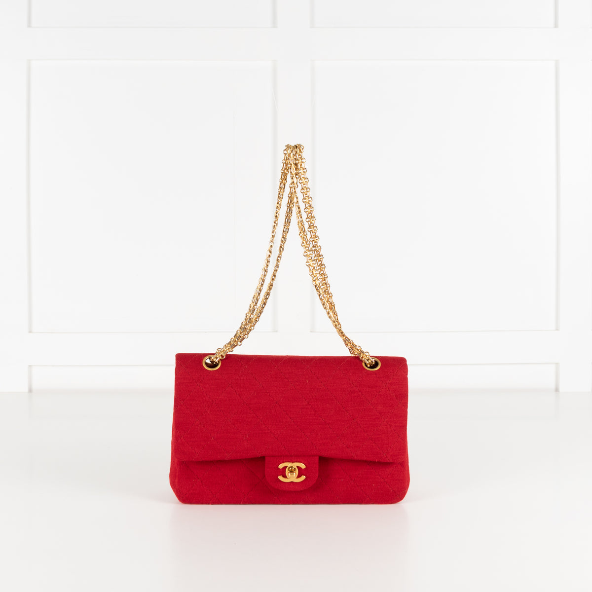 Chanel Red Jersey Quilted Medium Double Flap Handbag