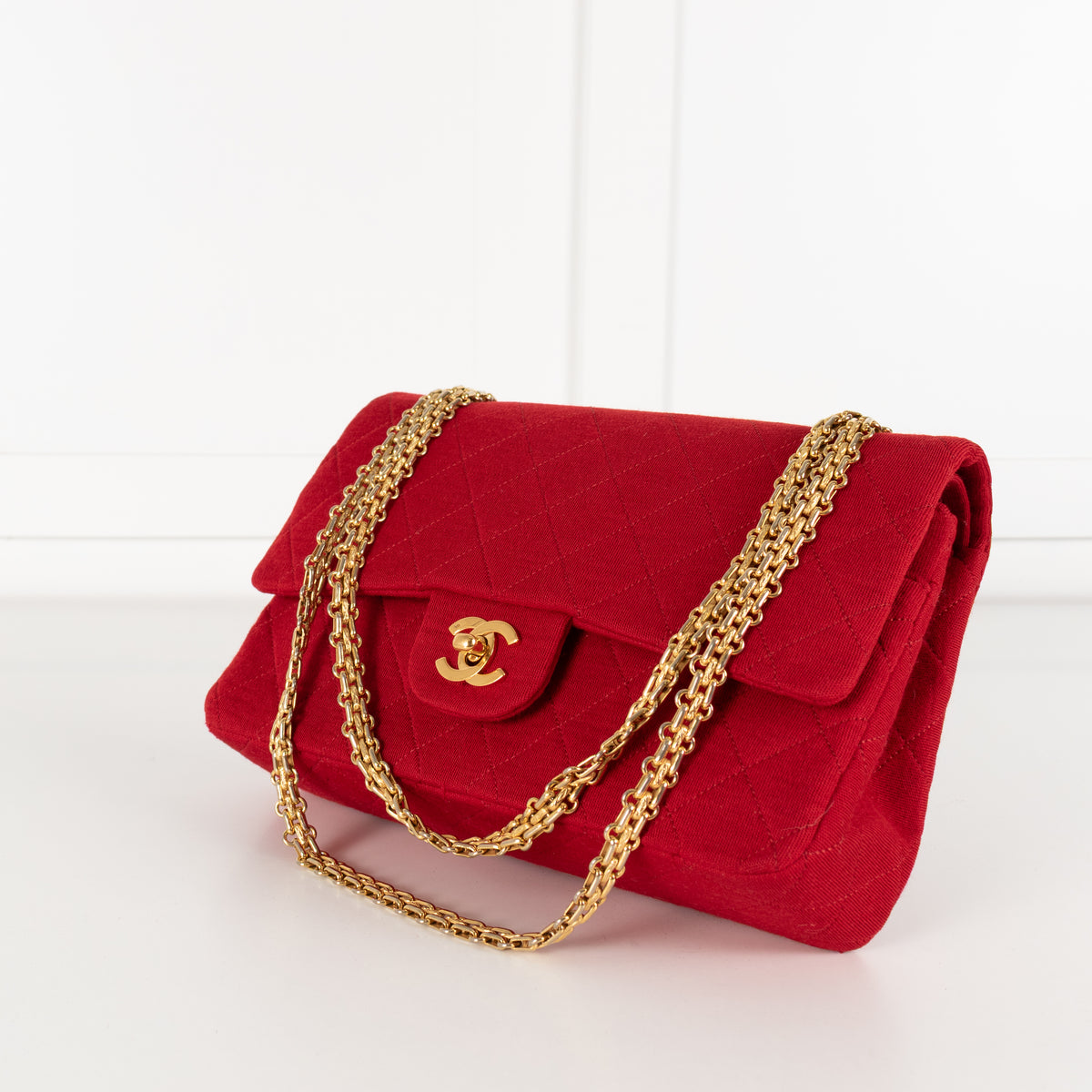 Chanel Red Jersey Quilted Medium Double Flap Handbag