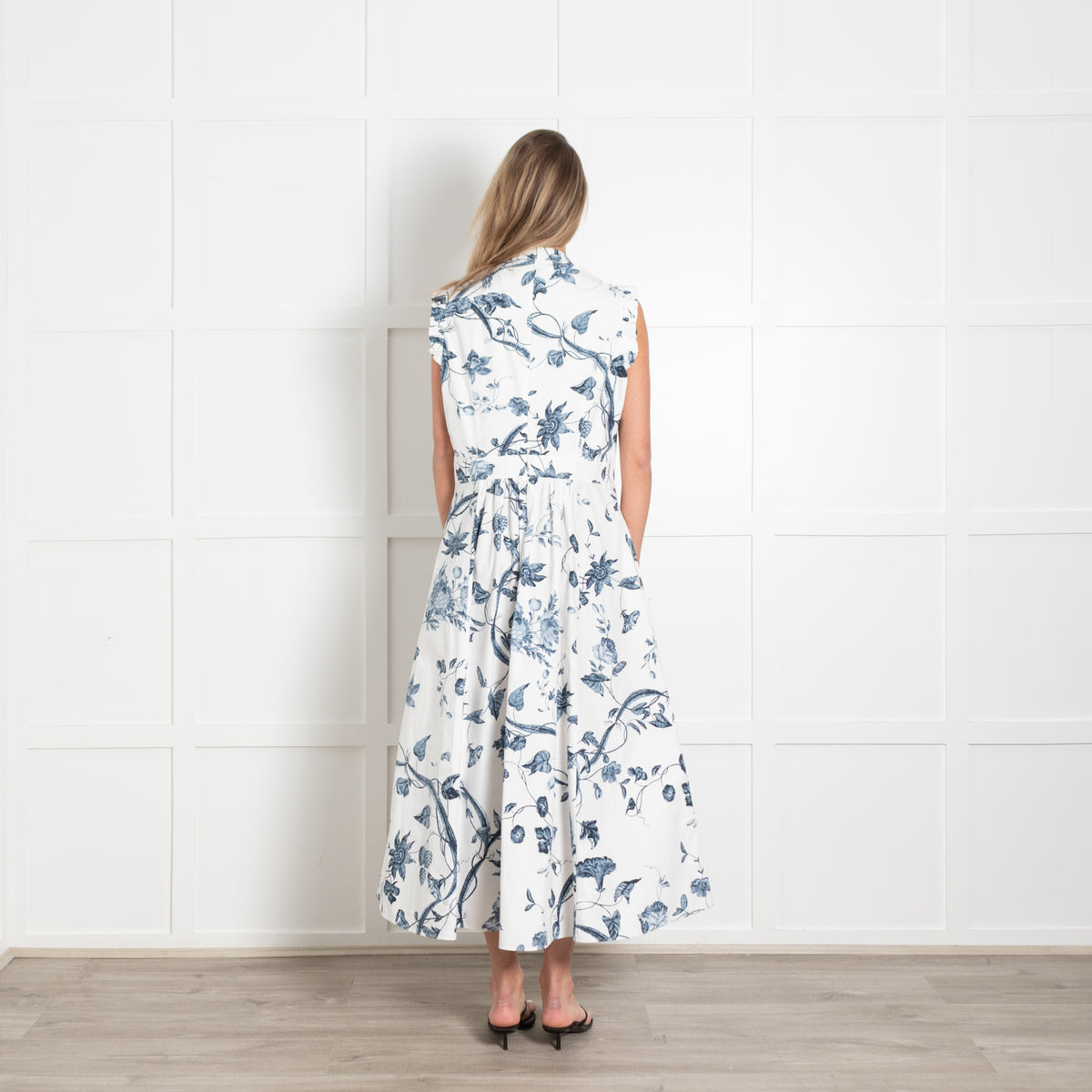 Erdem White Cotton Dress with Blue Floral Detailing