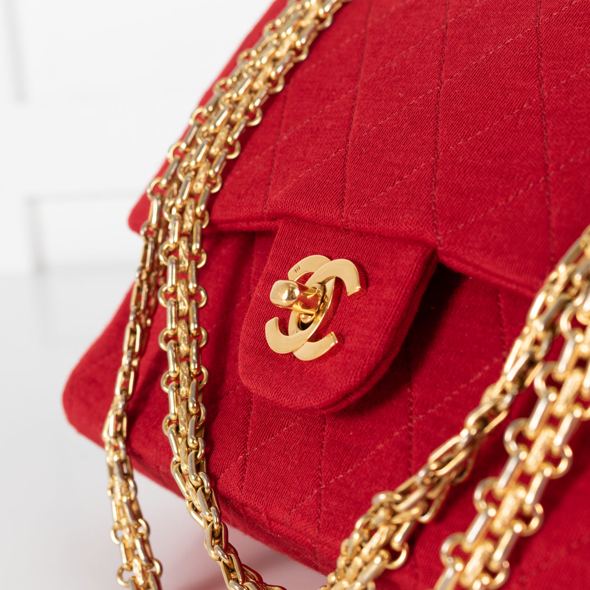 Chanel Red Jersey Quilted Medium Double Flap Handbag