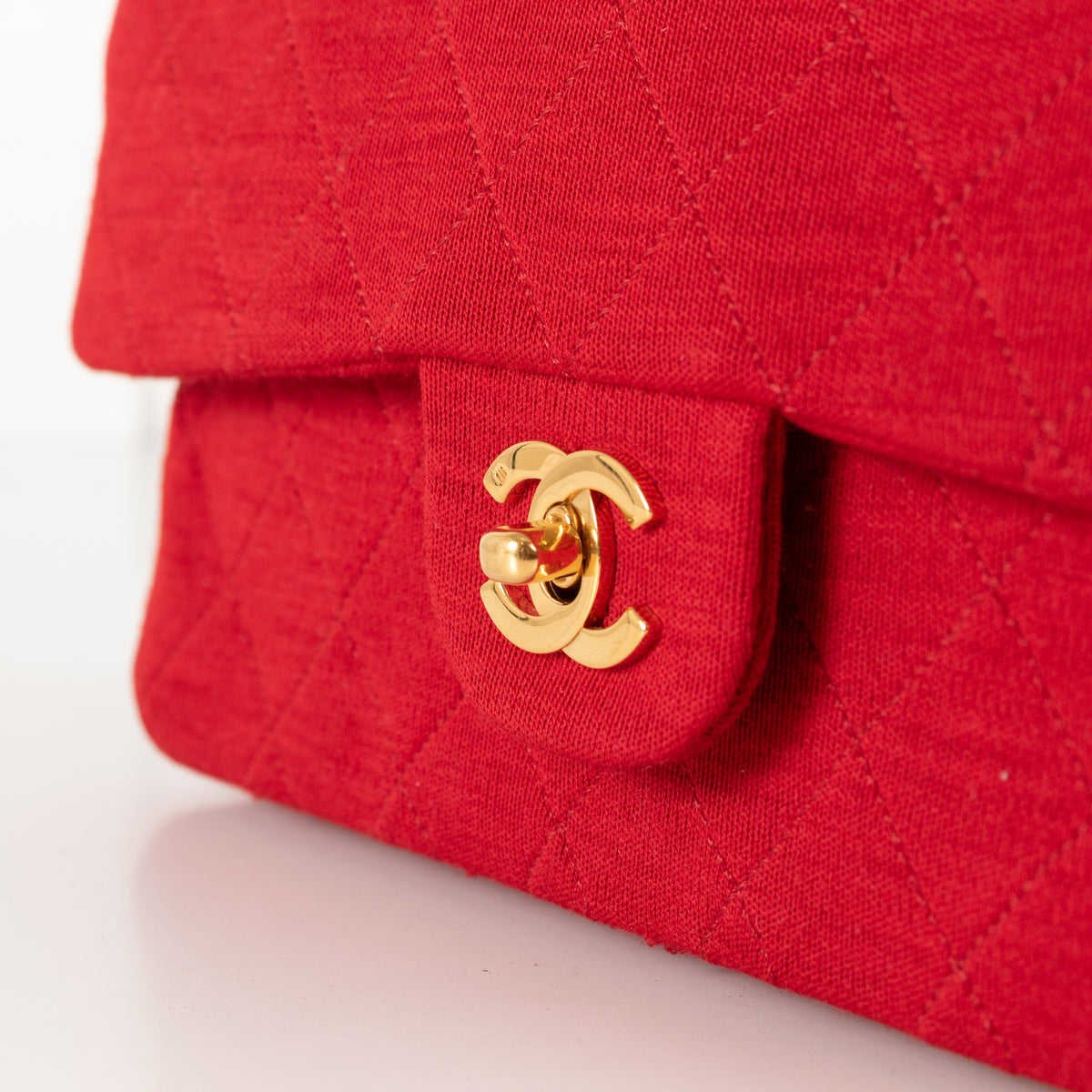 Chanel Red Jersey Quilted Medium Double Flap Handbag