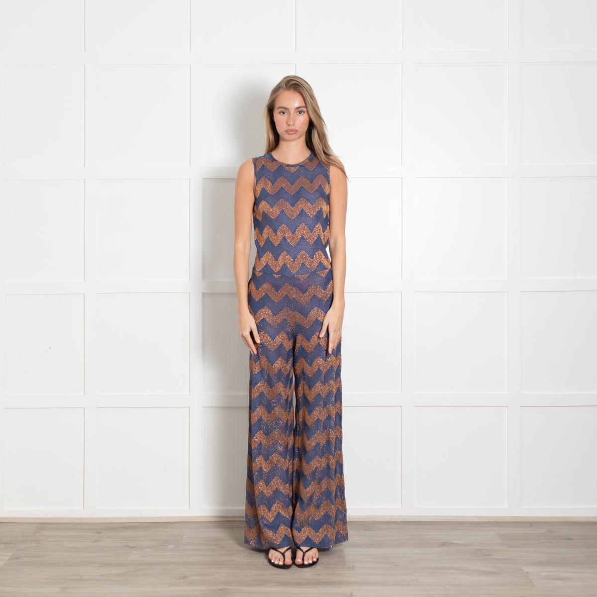 M Missoni Blue and Orange Metallic Knit Jumpsuit