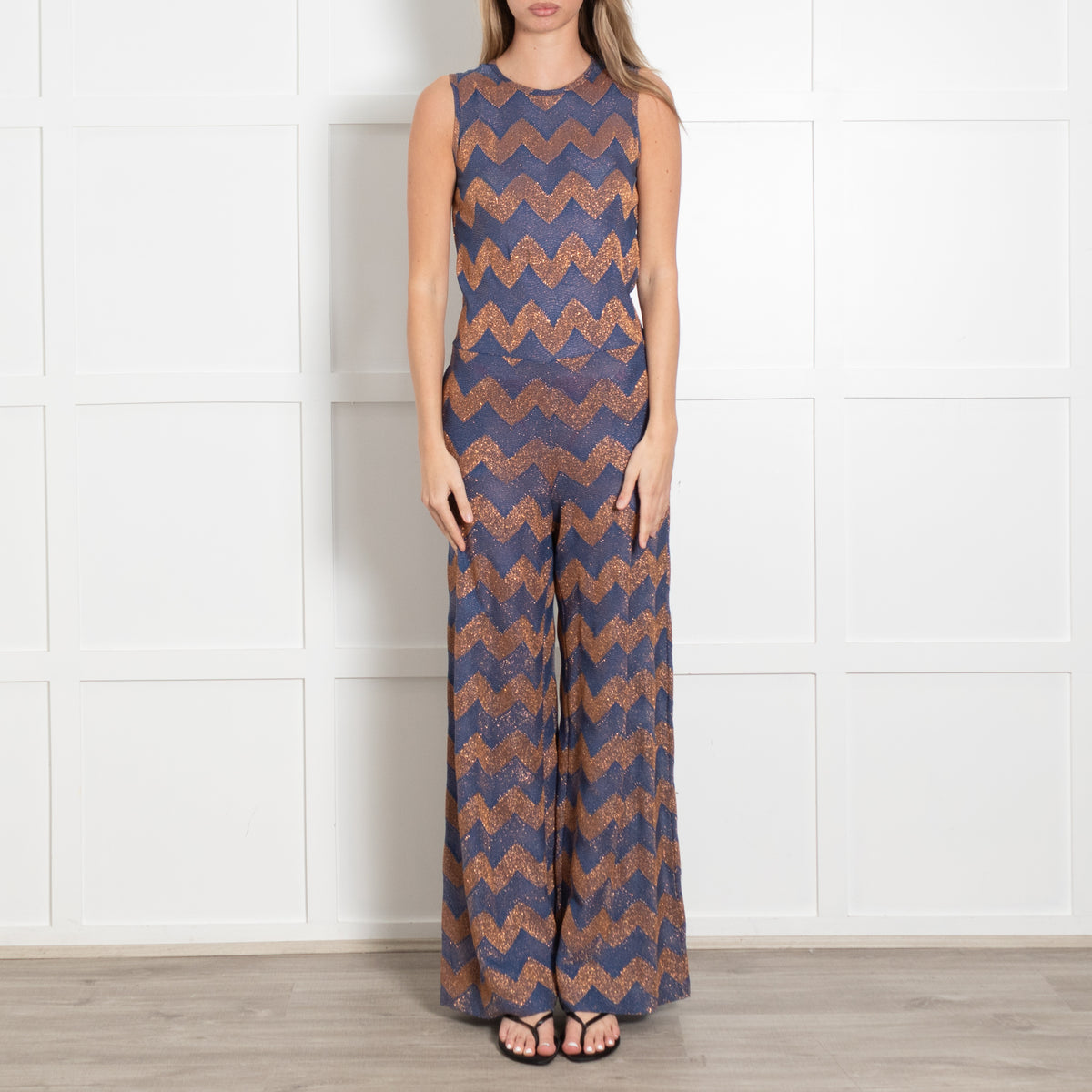 M Missoni Blue and Orange Metallic Knit Jumpsuit