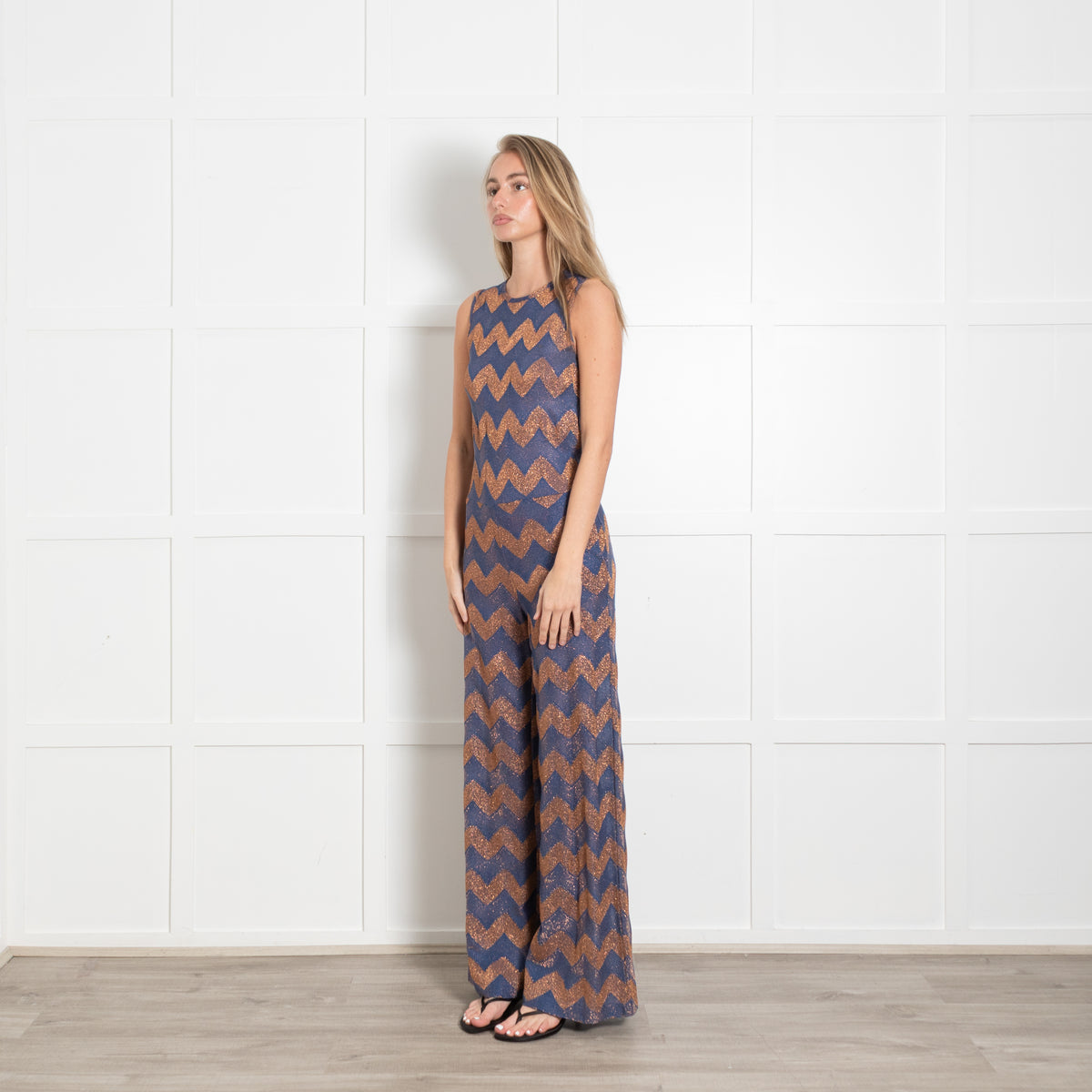 M Missoni Blue and Orange Metallic Knit Jumpsuit