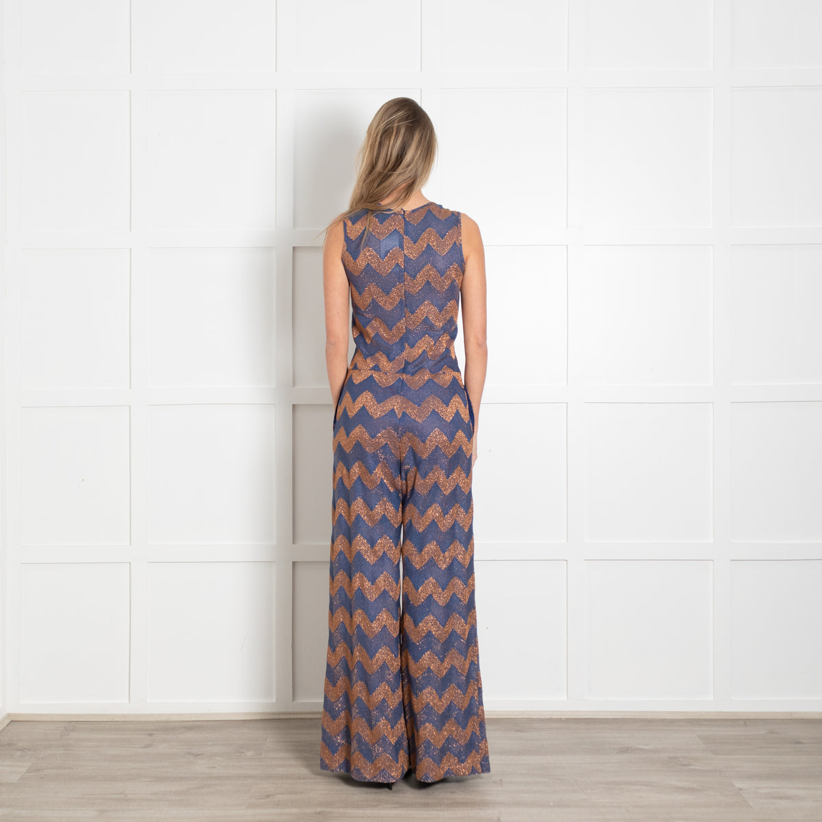 M Missoni Blue and Orange Metallic Knit Jumpsuit