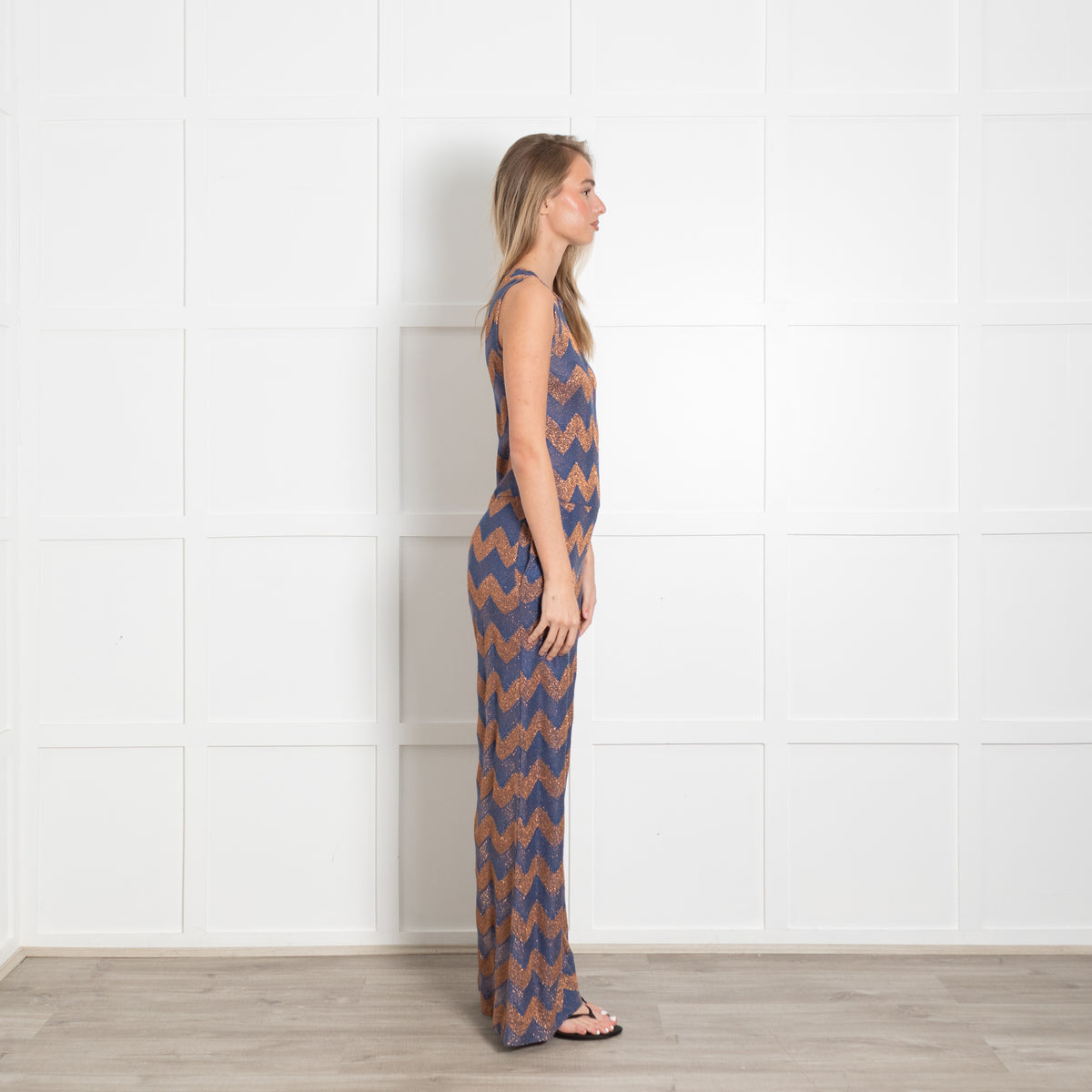 M Missoni Blue and Orange Metallic Knit Jumpsuit
