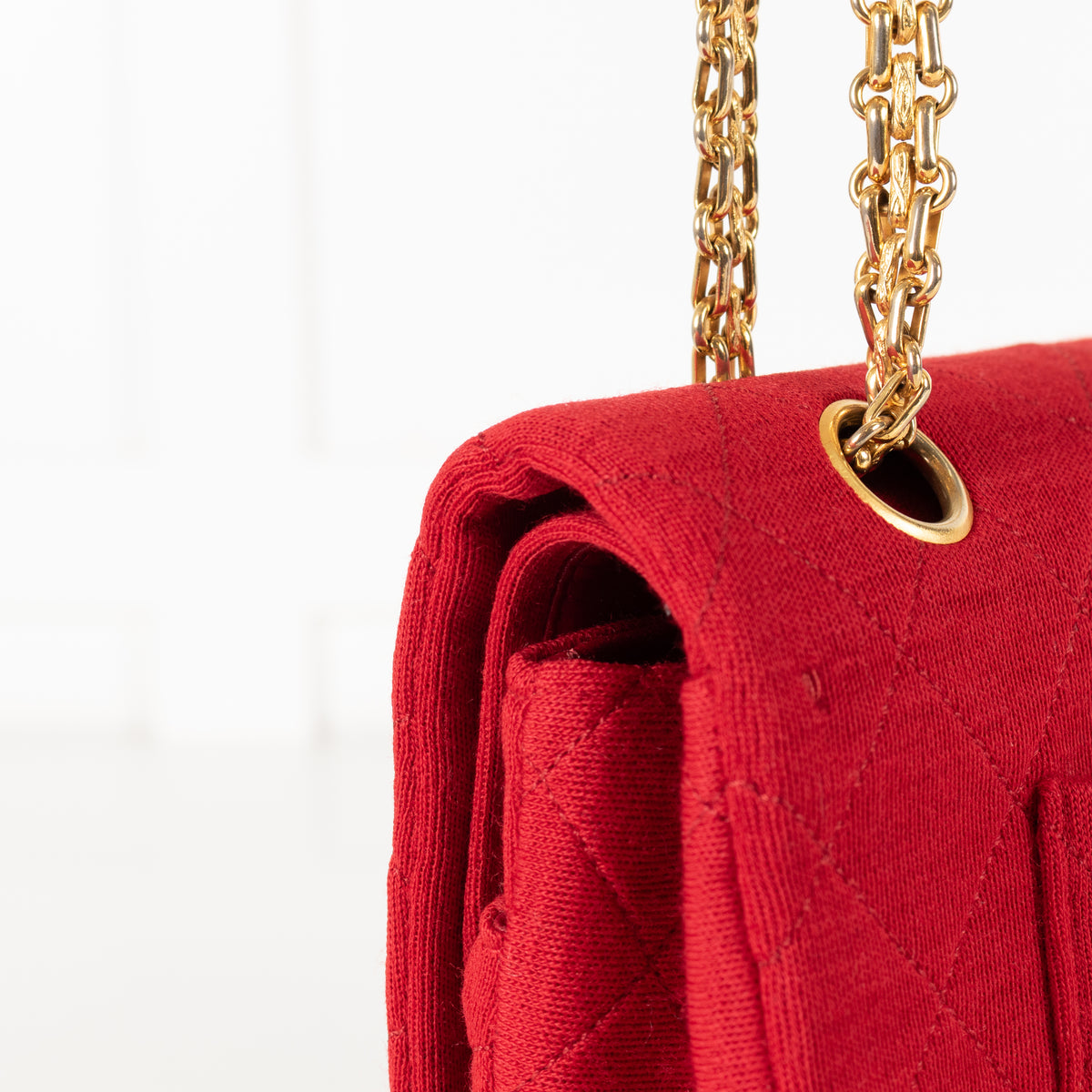 Chanel Red Jersey Quilted Medium Double Flap Handbag