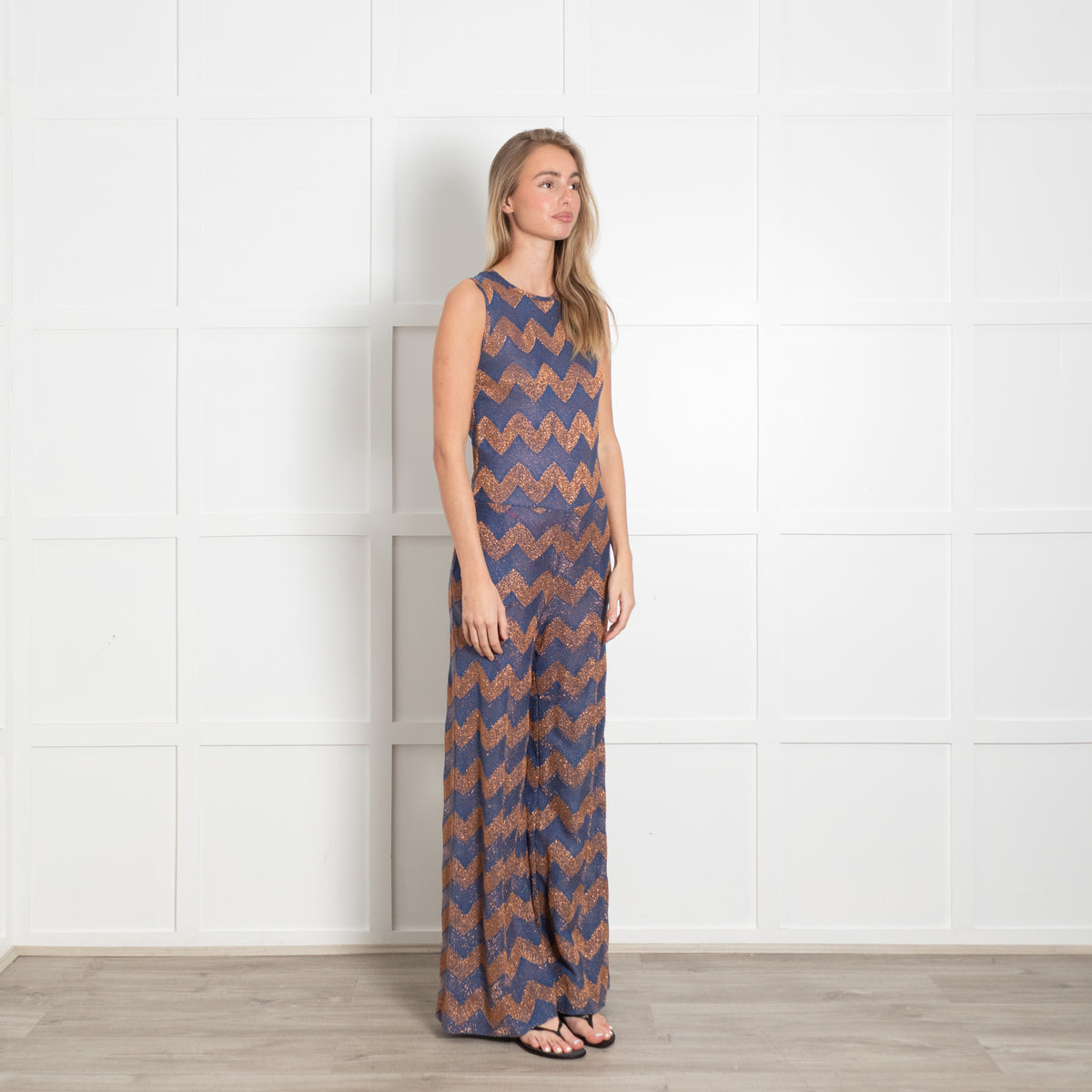 M Missoni Blue and Orange Metallic Knit Jumpsuit