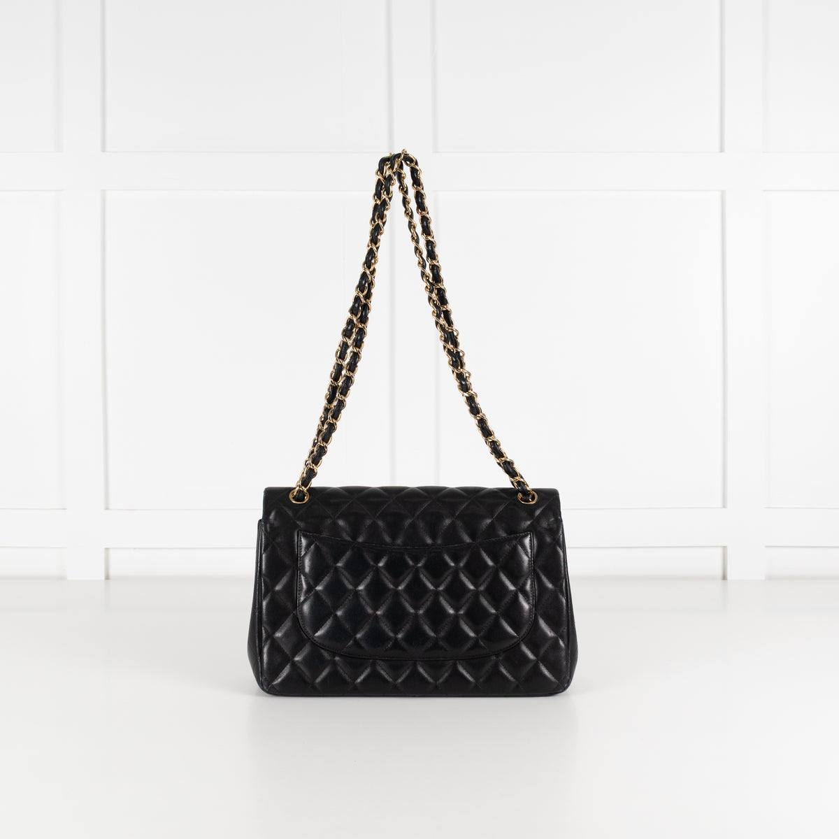 Chanel Black Lambskin Jumbo Matelasse Double Flap Double